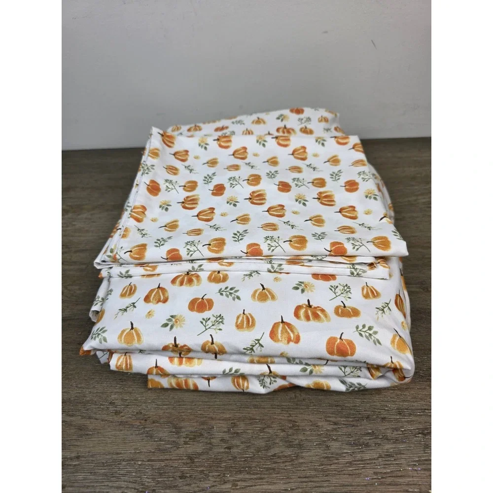 Shabby Chic Pumpkin and Autumn Leaf Pattern Complete Sheet Set Twin Size